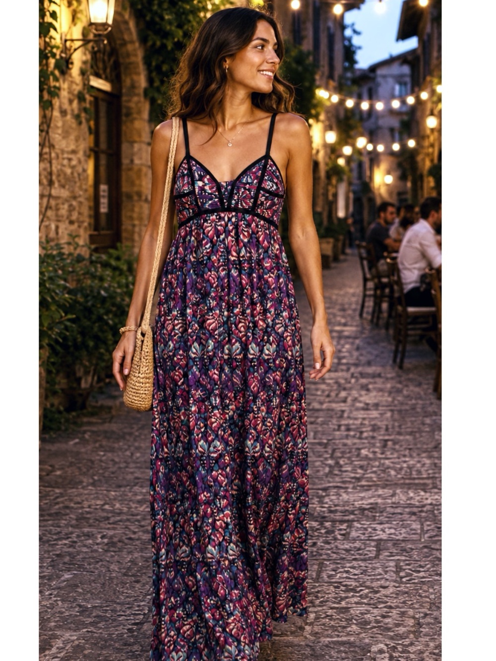 Xhilaration Resortwear Floral Maxi w/Black Grid Accents | Adjustable Straps | S